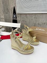 Fortok Christian Louboutin Pyraclou Gold 60 mm Espadrilles Stripes Pattern - 4