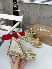 Fortok Christian Louboutin Pyraclou Gold 60 mm Espadrilles Stripes Pattern - 5