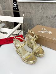 Fortok Christian Louboutin Pyraclou Gold 60 mm Espadrilles Stripes Pattern - 3