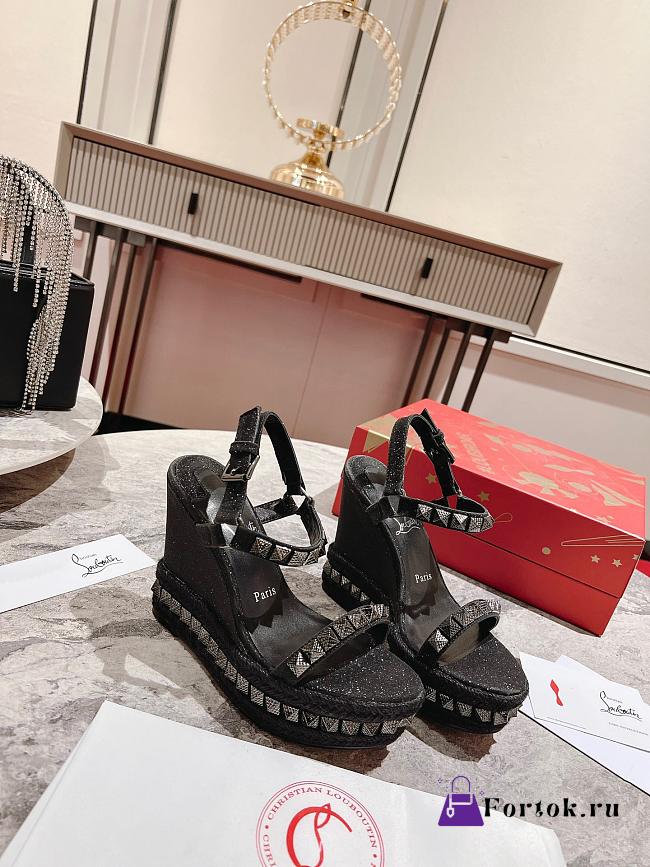 Fortok Christian Louboutin Pyraclou Black 110 mm Espadrilles Twinkle Pattern - 1