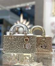 Fortok Dior D-Joy Rose Gold Metallic Lambskin Crystal Beaded Embroidered 16 x 9 x 5cm - 2