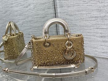 Fortok Dior D-Joy Gold Metallic Lambskin Crystal Beaded Embroidered 16 x 9 x 5cm