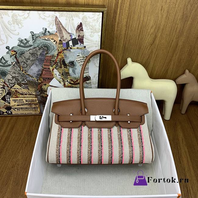 Fortok HERMÈS Limited Edition Birkin Shoulder Light Brown Stripe 29cm - 1