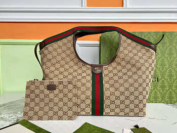Fortok Gucci Giglio large tote bag beige and brown GG canvas 60×47×16cm