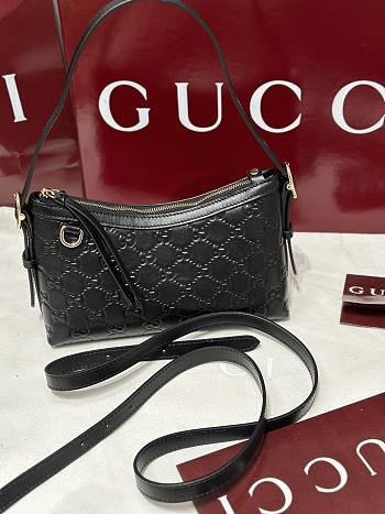 Fortok Gucci GG Emblem small shoulder bag black GG leather 22×14x8cm