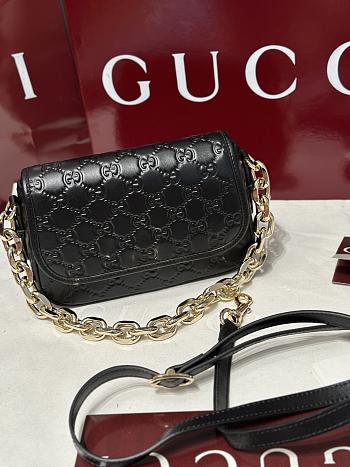 Fortok Gucci GG Emblem small shoulder bag black GG leather 20.5×13x7cm