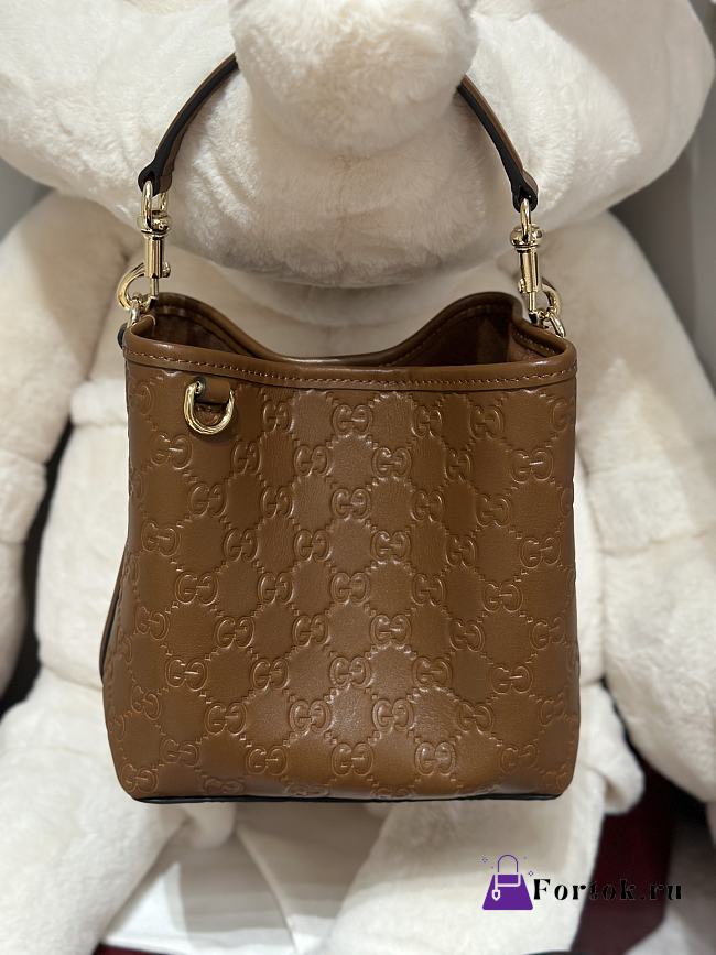 Fortok Gucci GG Emblem small bucket bag Brown 19×18×11cm - 1