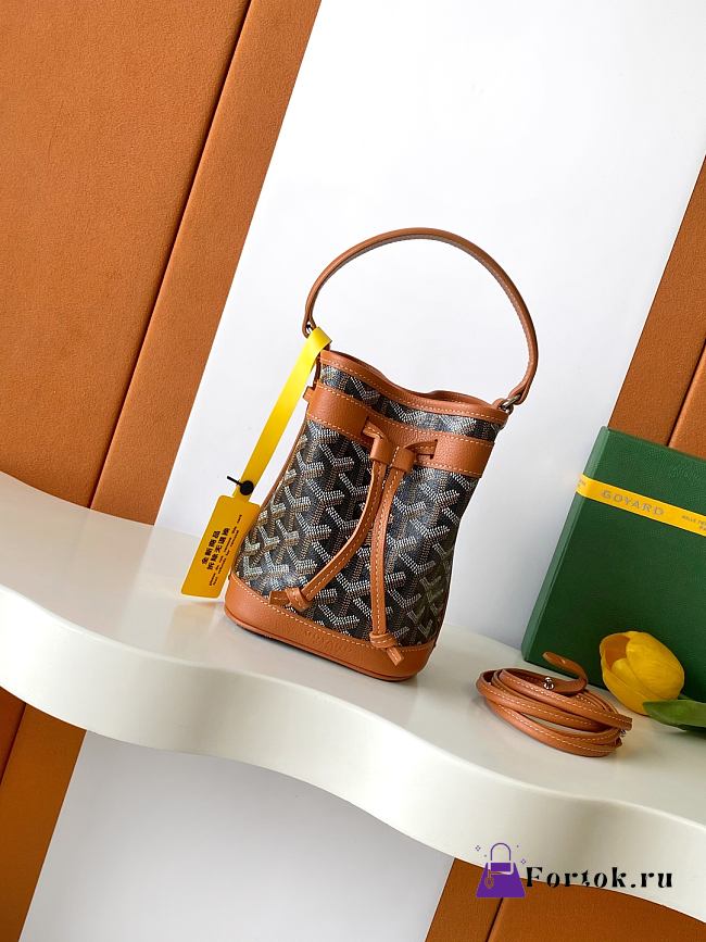 Fortok Goyard Petit Flot Mini Bucket Bag Black & Tan 12 x 10 x 17.5cm - 1