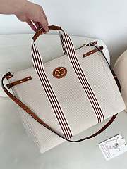 Fortok Valentino Garavani Men's Cotton Tote Bag Brown Stripes 41x33x20cm - 2