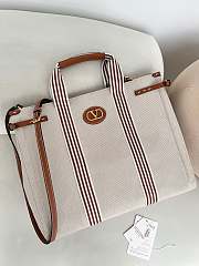 Fortok Valentino Garavani Men's Cotton Tote Bag Brown Stripes 41x33x20cm - 1