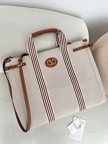 Fortok Valentino Garavani Men's Cotton Tote Bag Brown Stripes 41x33x20cm