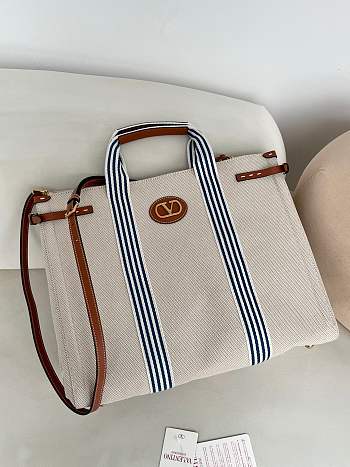 Fortok Valentino Garavani Men's Cotton Tote Bag Blue Stripes 41x33x20cm