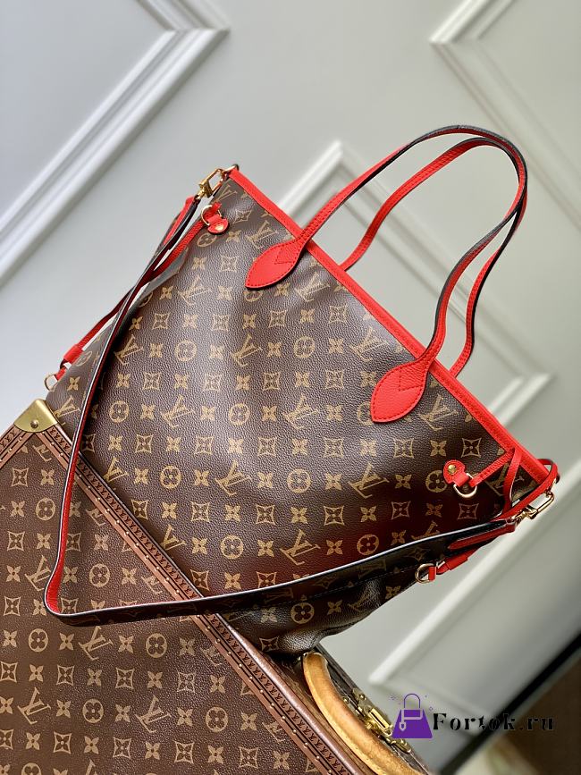 Fortok Louis Vuitton Neverfull Bandoulière Upside Down MM Sari Red 28 x 14 x 31 cm - 1