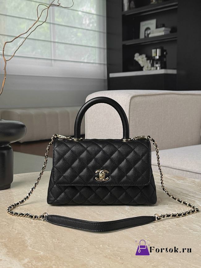 Fortok Chanel Small Coco Flap Top Handle Bag in Caviar Black with Gold Hardware 14x24x10cm - 1