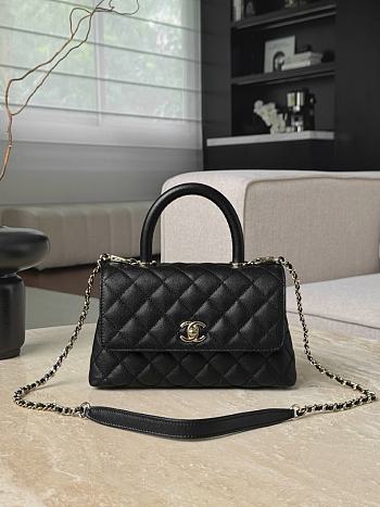Fortok Chanel Small Coco Flap Top Handle Bag in Caviar Black with Gold Hardware 14x24x10cm