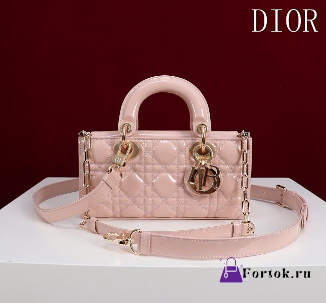 Fortok Dior Lady D-Joy Shinning Baby Pink Gold Hardware  Leather with Velvet 21*12*6.5cm  - 1