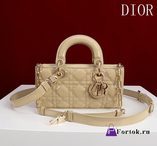 Fortok Dior Lady D-Joy Shinning Light Brown Gold Hardware  Leather with Velvet 21*12*6.5cm  - 1