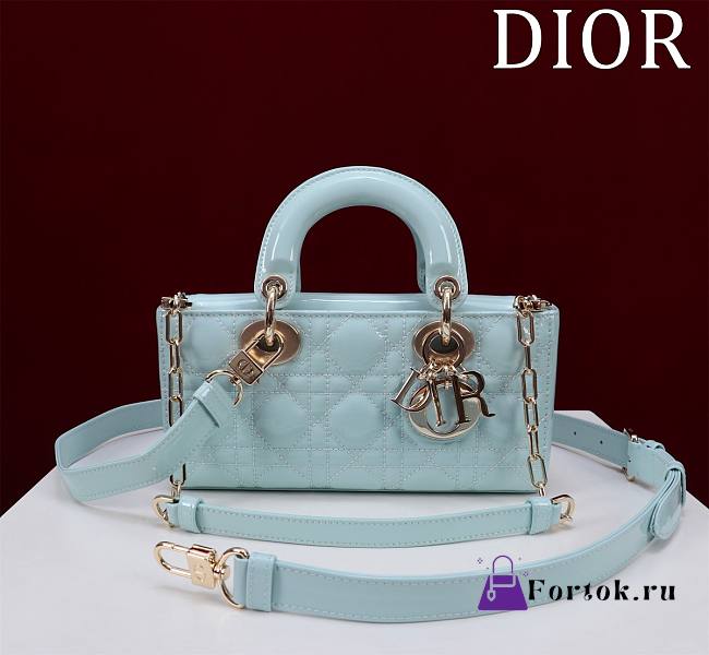 Fortok Dior Lady D-Joy Shinning Baby Pink Blue Hardware  Leather with Velvet 21*12*6.5cm  - 1