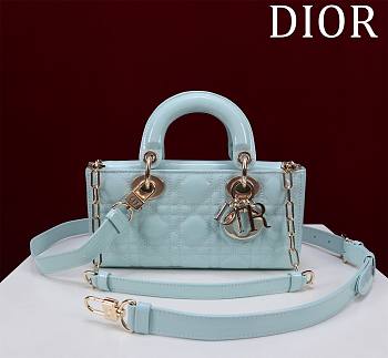 Fortok Dior Lady D-Joy Shinning Baby Pink Blue Hardware  Leather with Velvet 21*12*6.5cm 