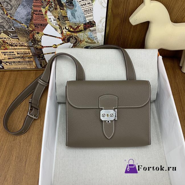 Fortok Hermès Sac A Depeches 21 Bag Grey Brown 21cm Togo Leather - 1