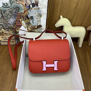 Fortok Hermes Constance 24cm Epsom S3 Neon Red With Pink Hardware 