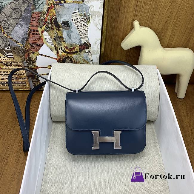 Fortok Hermes Constance 19cm Navy Blue With Silver Hardware - 1