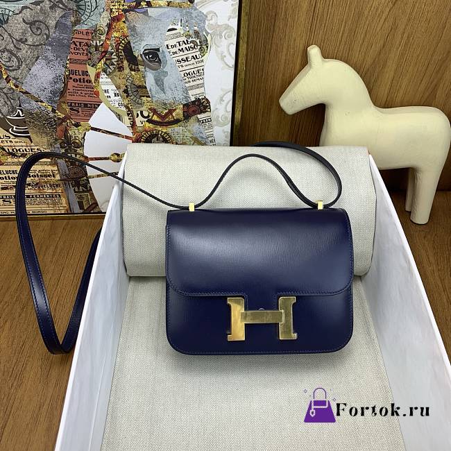 Fortok Hermes Constance 19cm Navy Blue With Gold Hardware - 1