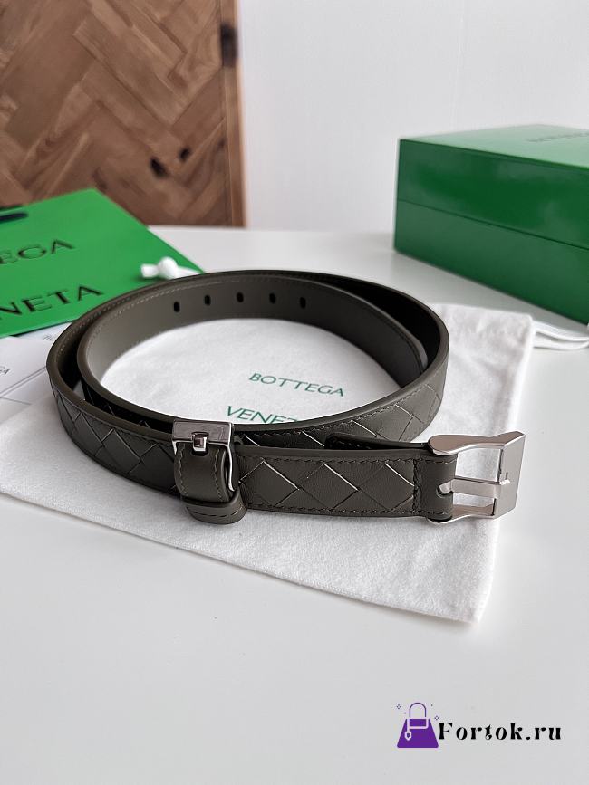 Fortok Bottega Veneta belt dark olive green Silver Hardware - 1