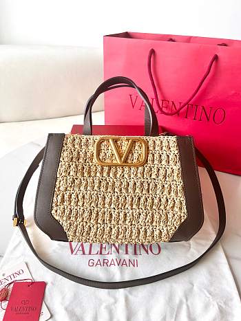 Fortok Valentino Crochet Raffia Bag Brown 27x11x18cm