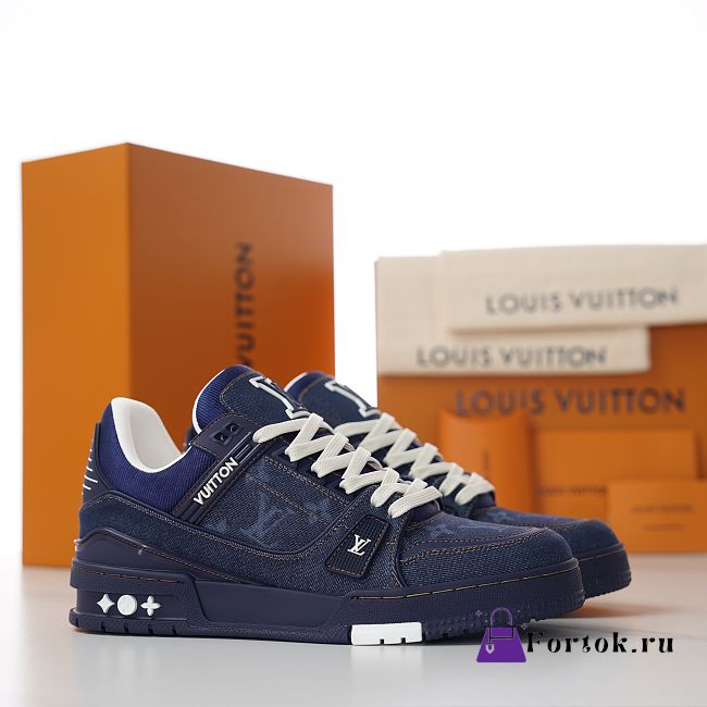 Fortok Louis Vuitton LV Trainer Sneaker Denim Navy - 1