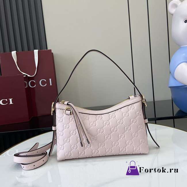 Fortok Gucci GG Emblem Mini Shoulder Bag Leather Ligh Pink 22 x 14 x 8cm - 1