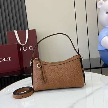 Fortok Gucci GG Emblem Mini Shoulder Bag Leather Brown 22 x 14 x 8cm