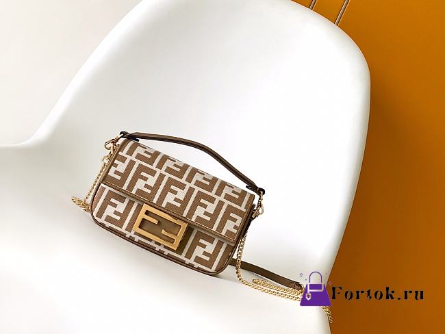 Fortok Fendi New 25SS Baguette Mini Cappuccino FF jacquard fabric bag Beige 20-5-13cm  - 1