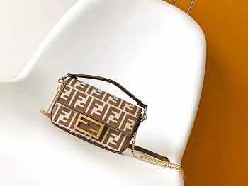 Fortok Fendi New 25SS Baguette Mini Cappuccino FF jacquard fabric bag Beige 20-5-13cm 