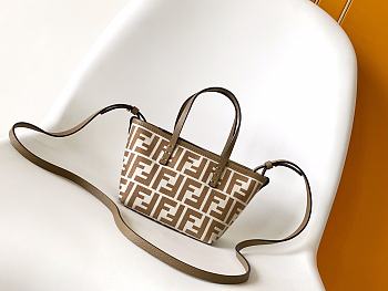 Fortok Mini Roll Brown FF jacquard mini bag Beige 15.5-11-13cm