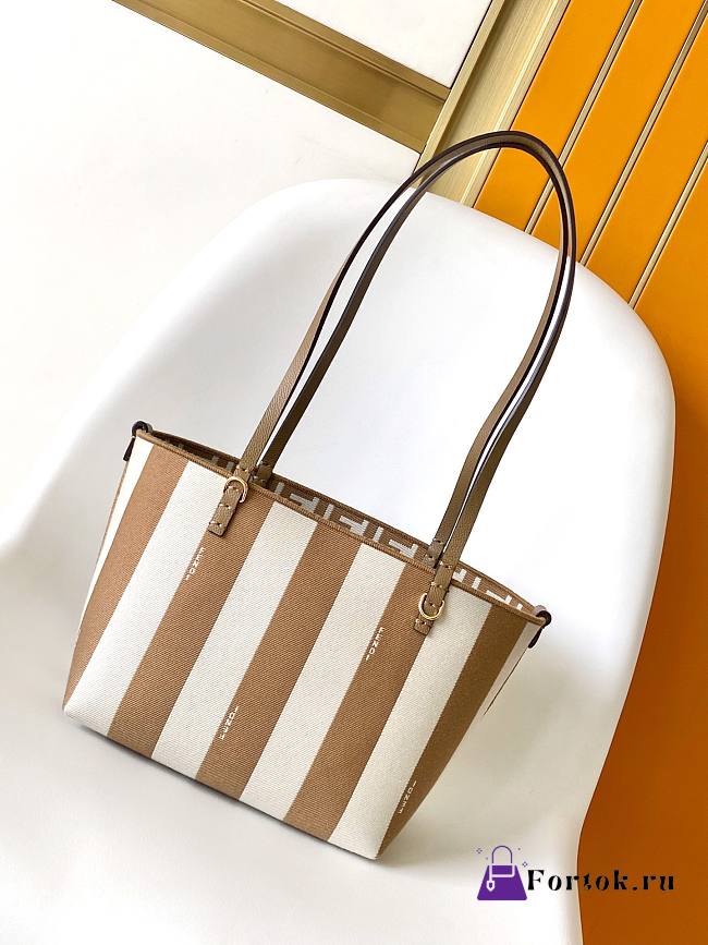 Fortok Fendi Roll Mini Reversible shopper in Pequin striped and beige FF fabric 23-15-19.5cm - 1