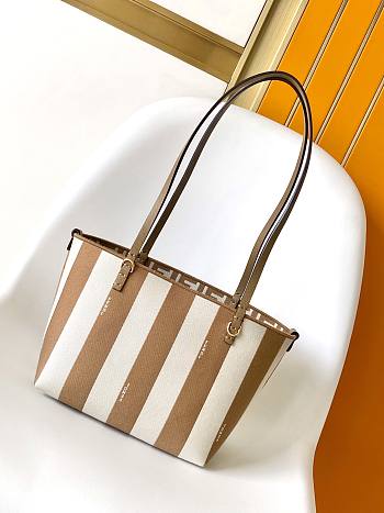 Fortok Fendi Roll Mini Reversible shopper in Pequin striped and beige FF fabric 23-15-19.5cm