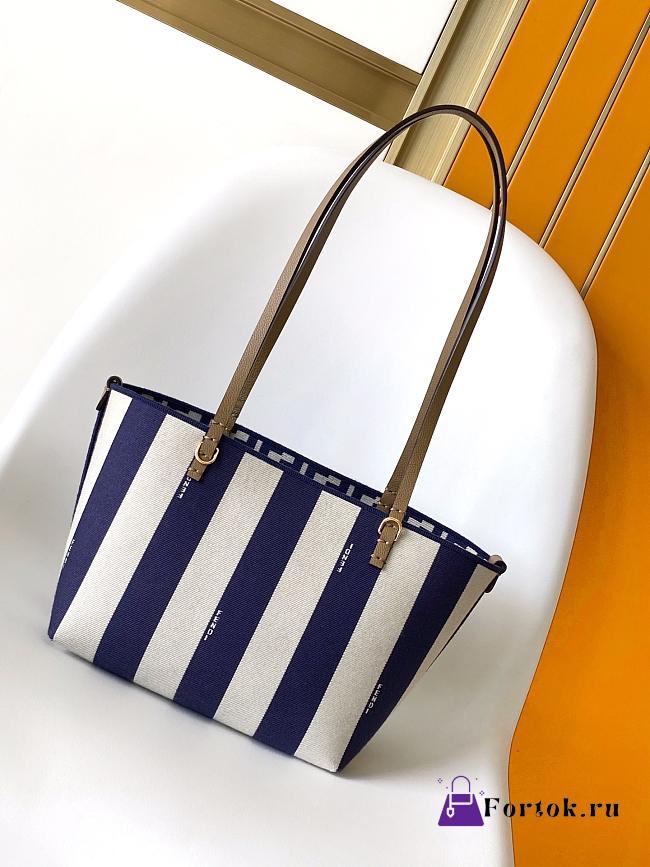 Fortok Fendi Roll Mini Reversible shopper in Pequin striped and Midnight Blue FF fabric 23-15-19.5cm - 1