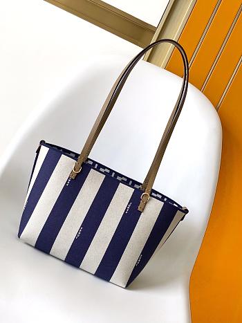 Fortok Fendi Roll Mini Reversible shopper in Pequin striped and Midnight Blue FF fabric 23-15-19.5cm
