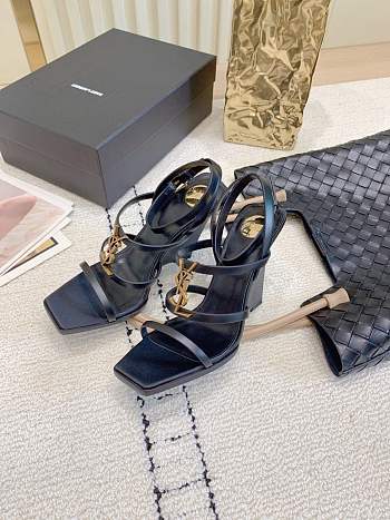 Fortok YSL Saint Laurent Cassandra wedge sandals Black 
