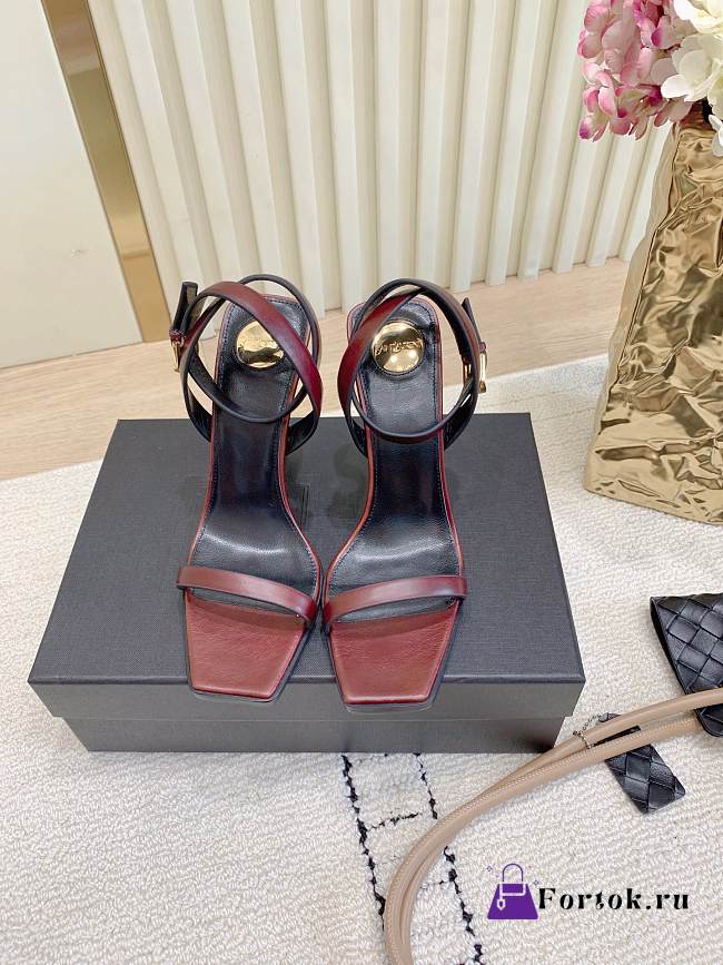 Fortok YSL Saint Laurent Le CASSANDER Open Toe Heels Brown - 1