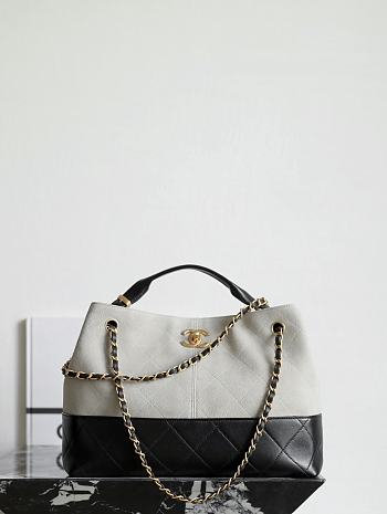 Fortok Chanel Shopping Bag Suede Calfskin & Lambskin White 36 x 24 x 14cm 