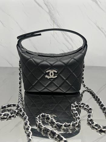 Fortok Chanel 25B Chain Hobo Bag Black Caviar Leather 19*21*6cm