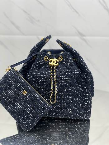 Fortok Chanel 25 tweed bag Small Denim Blue 30*26*14cm