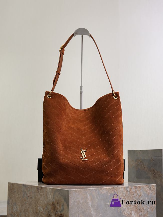 Fortok YSL Saint Laurent NIKI supple bucket in suede Brown 33×16×40cm - 1