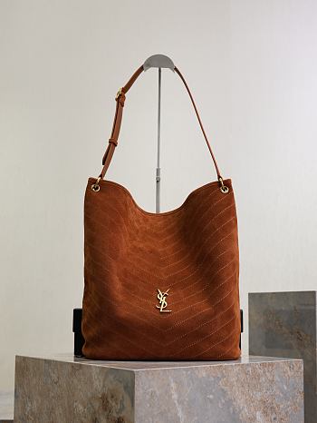 Fortok YSL Saint Laurent NIKI supple bucket in suede Brown 33×16×40cm