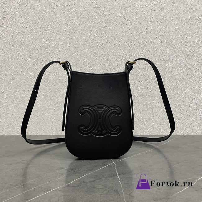 Fortok Céline Heloise soft cow leather mobile phone bag Black 15x19.5x3cm - 1