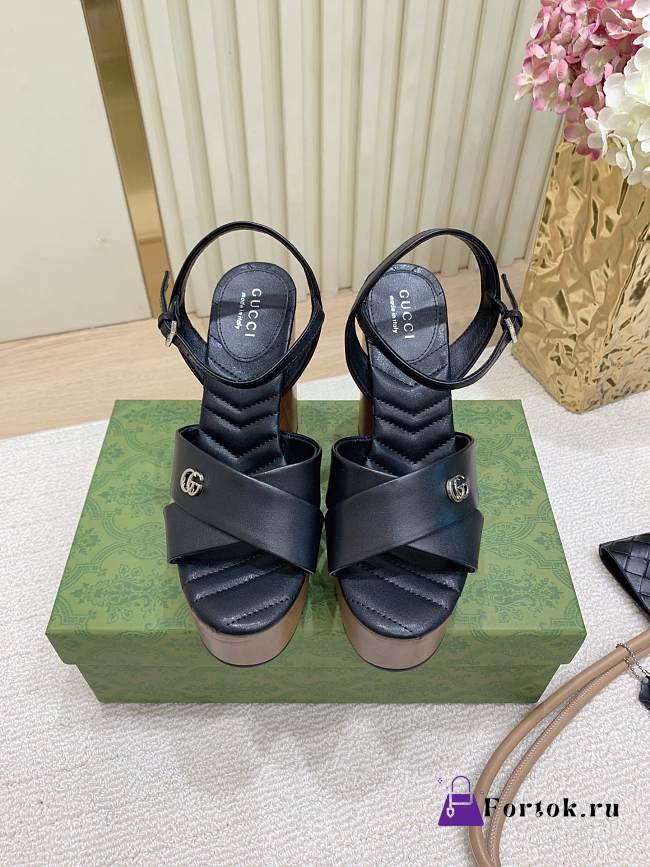 Fortok Gucci Claudie Horsebit Peep Toe Platform Sandals Black 13cm - 1