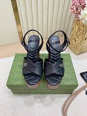 Fortok Gucci Claudie Horsebit Peep Toe Platform Sandals Black 13cm - 1