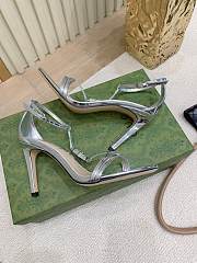 Fortok Gucci Women's sandal with bamboo Silver 9.5cm - 2